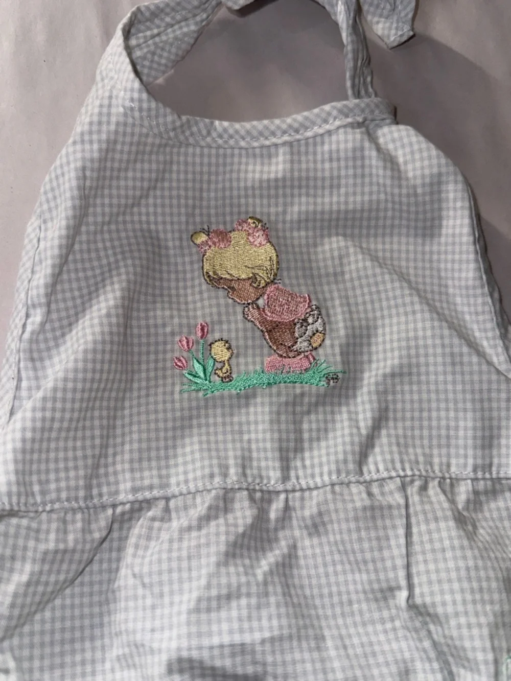 Precious moments vintage 2001 gingham check embroidered  halter baby romper
